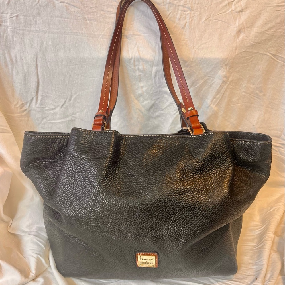 Dooney & Bourke Black and Brown Tote Bag with Leather Handles and Dust Bag
